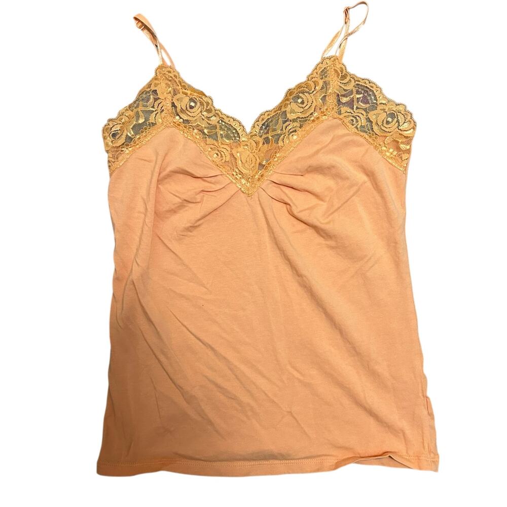Vtg Y2K Old Navy Lace Trim Cami Top Womens Small Orange Layering Coquette Tank